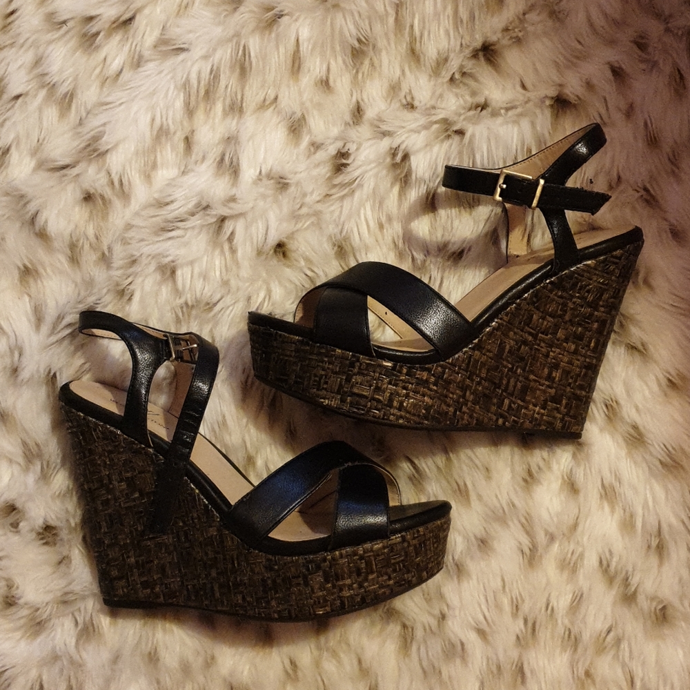Black and Gold Wedge Heels